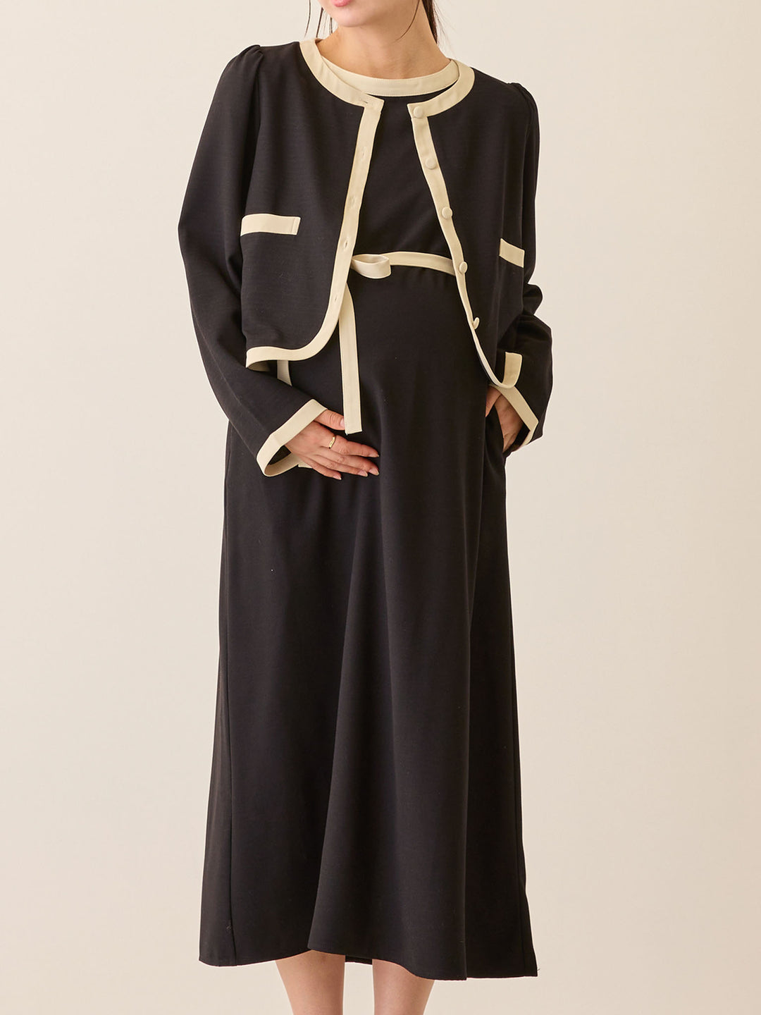 セレモニー対応・配色ワンピース Black