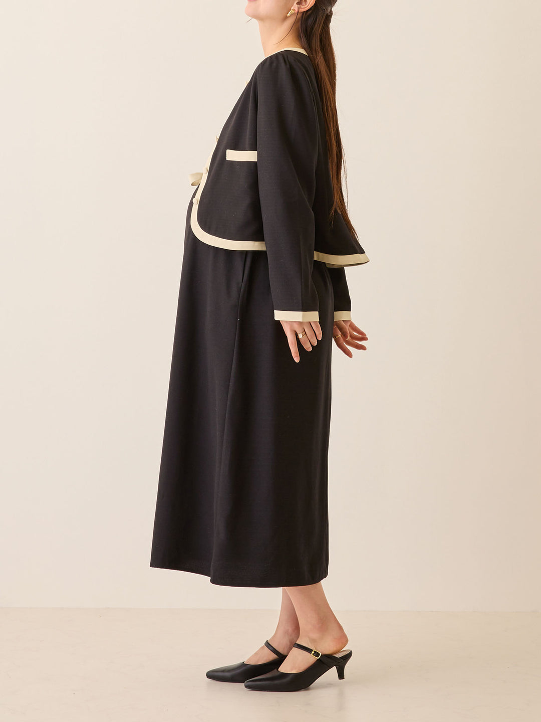 セレモニー対応・配色ワンピース Black