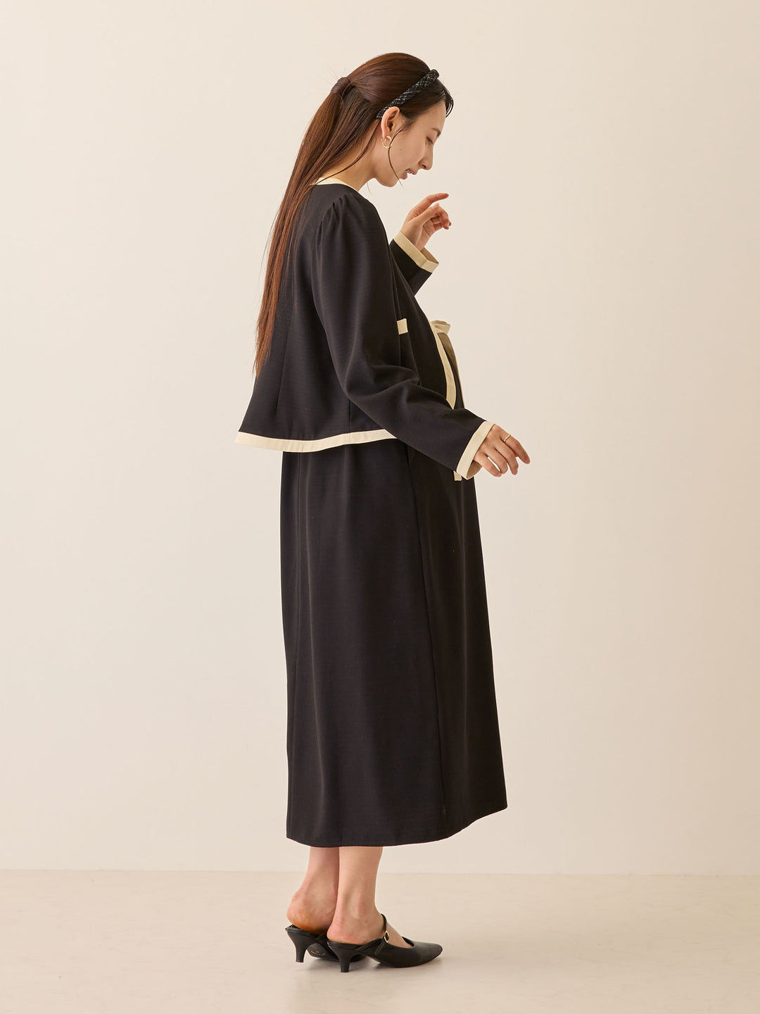 セレモニー対応・配色ワンピース Black