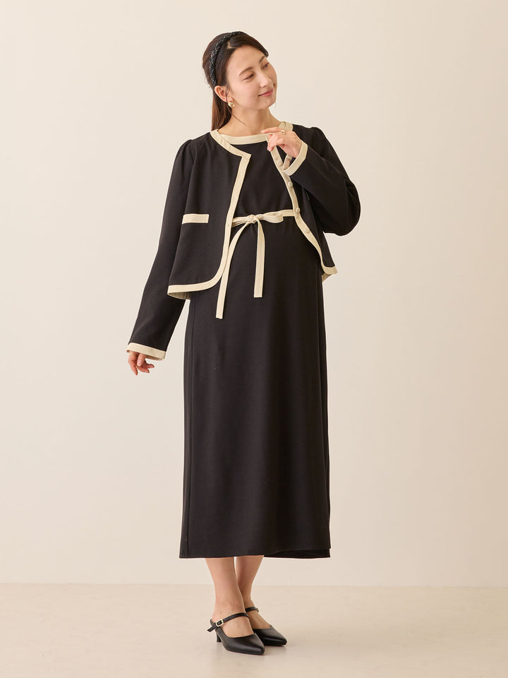 セレモニー対応・配色ワンピース Black