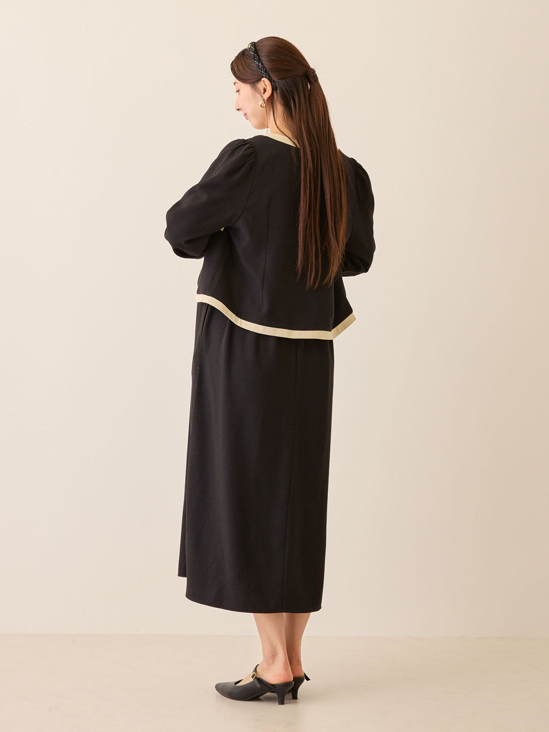 セレモニー対応・配色ワンピース Black