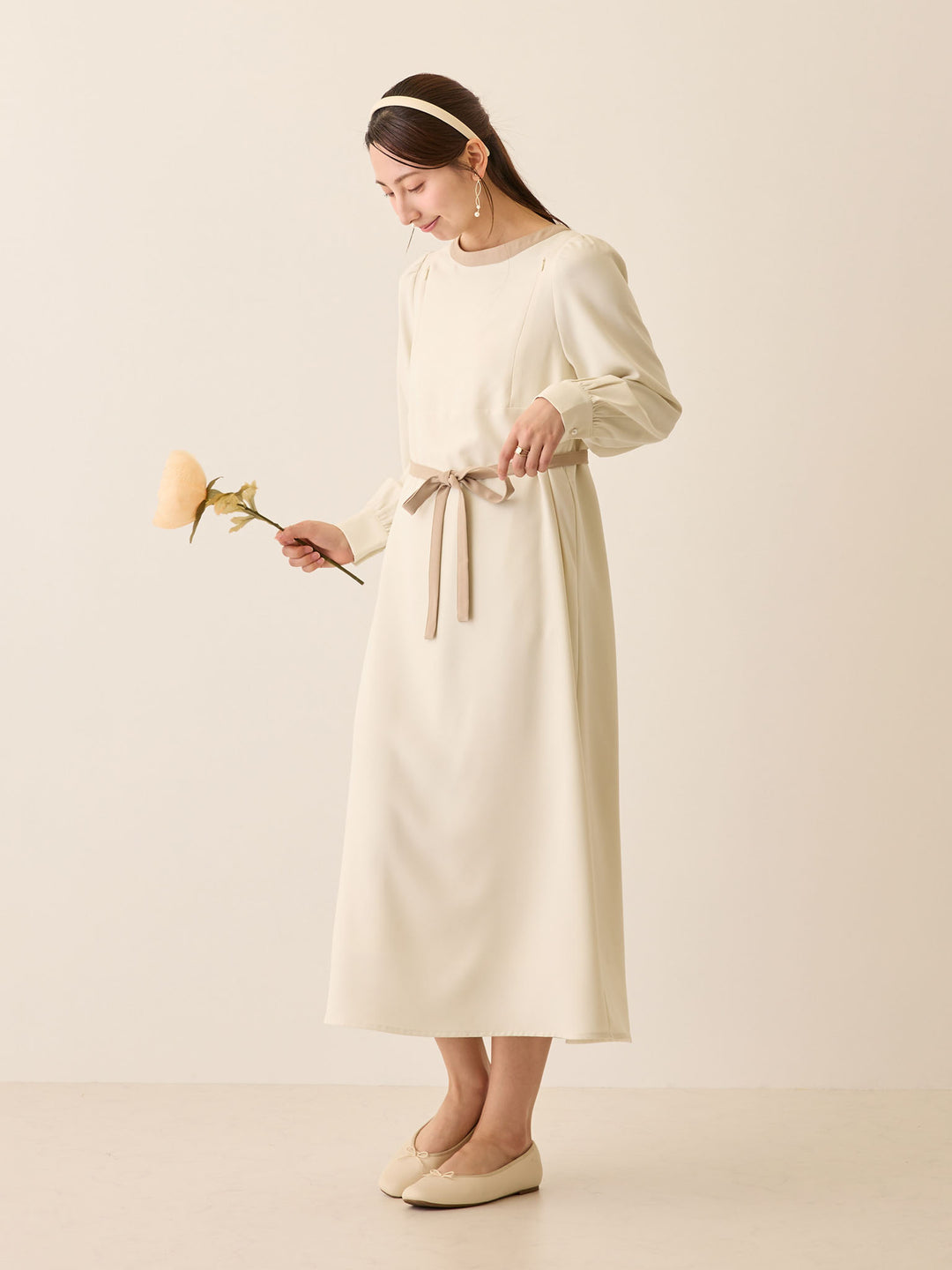 セレモニー対応・配色ワンピース Ivory