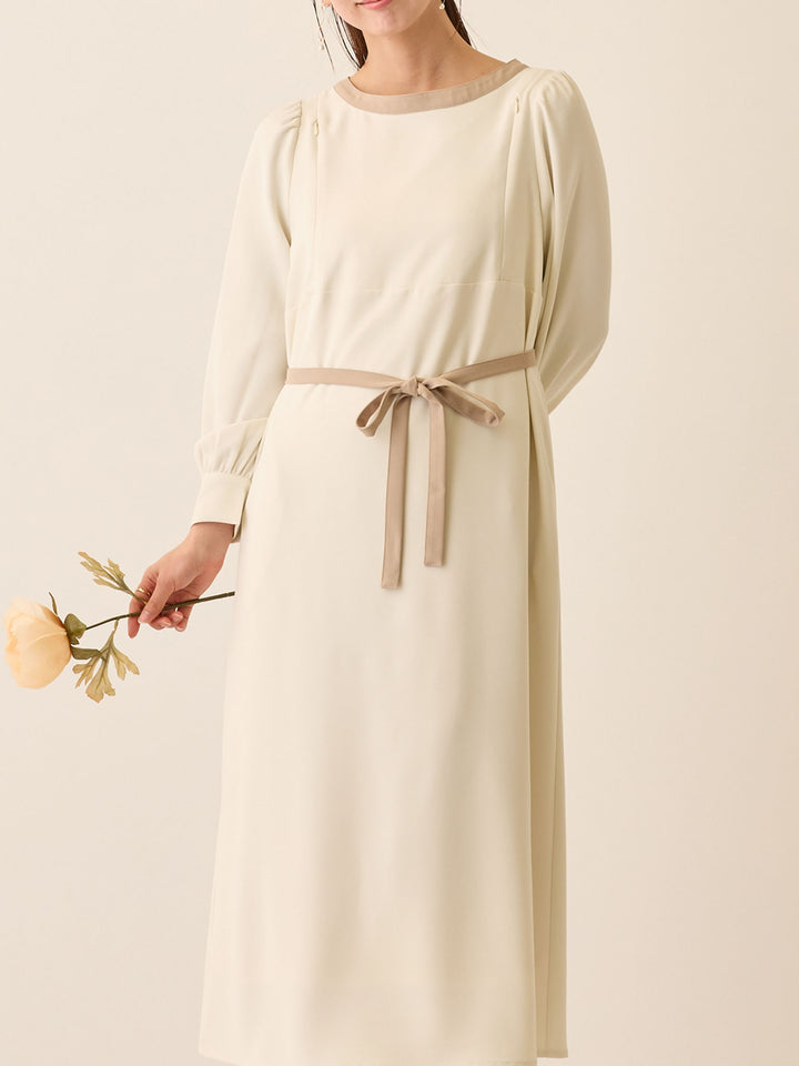 セレモニー対応・配色ワンピース Ivory