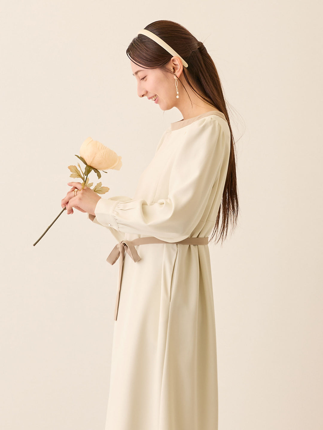 セレモニー対応・配色ワンピース Ivory