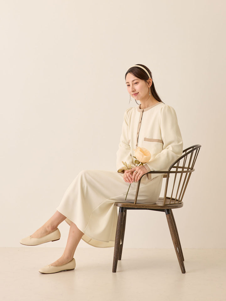 セレモニー対応・配色ワンピース Ivory