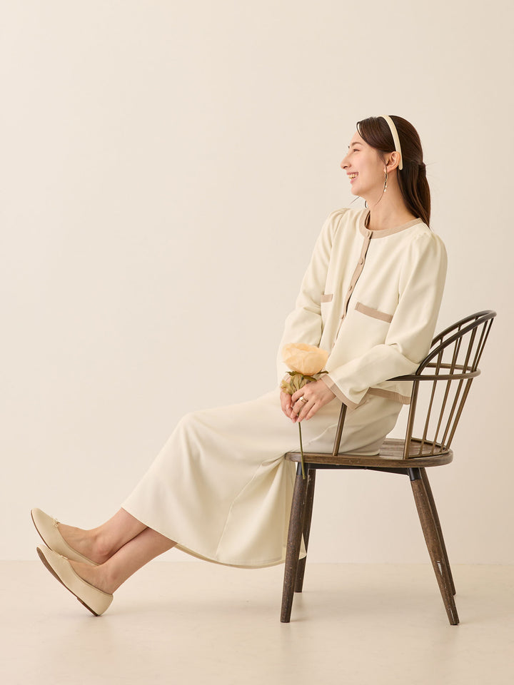 セレモニー対応・配色ワンピース Ivory