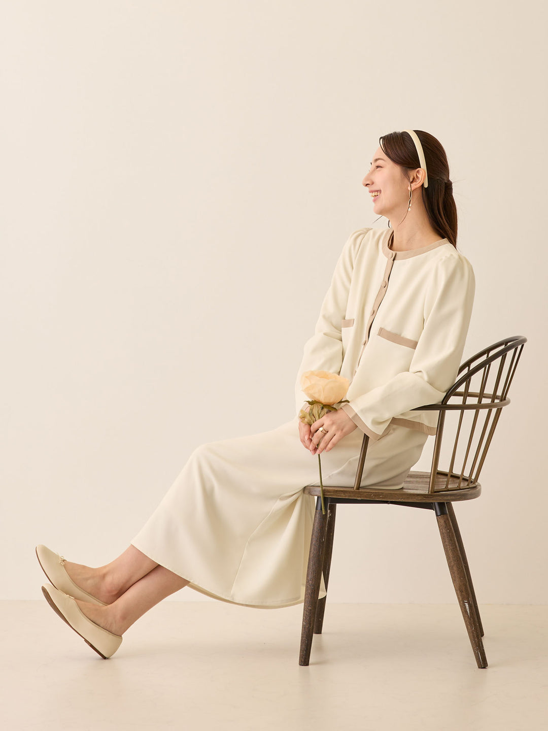 セレモニー対応・配色ジャケット Ivory