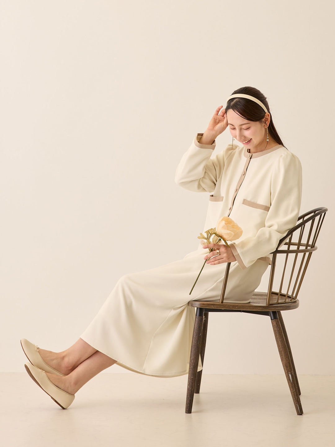 セレモニー対応・配色ワンピース Ivory