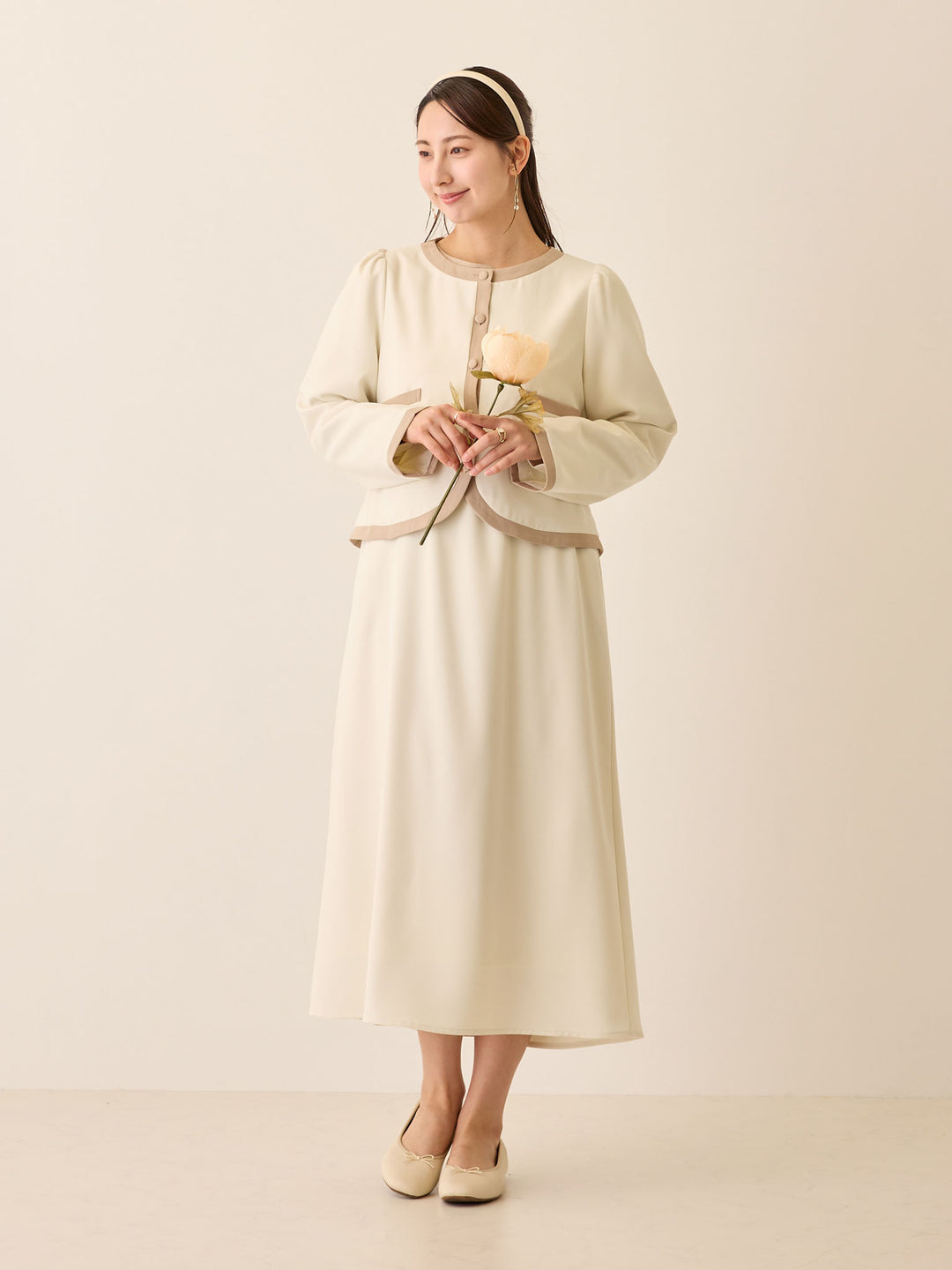 セレモニー対応・配色ワンピース Ivory