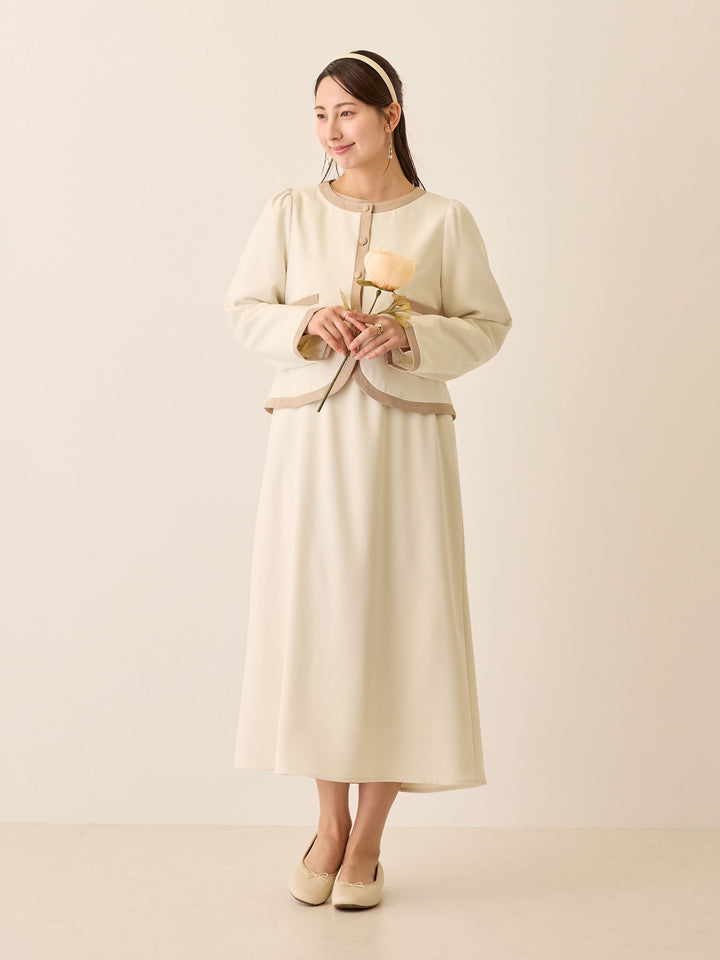 セレモニー対応・配色ワンピース Ivory