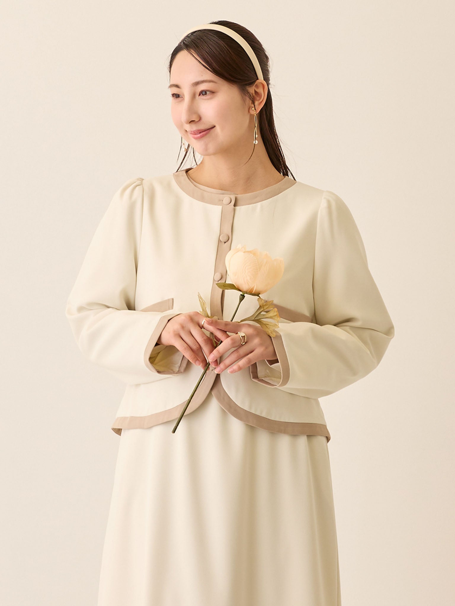 Ceremony-Ready, Color-Block Jacket - Ivory