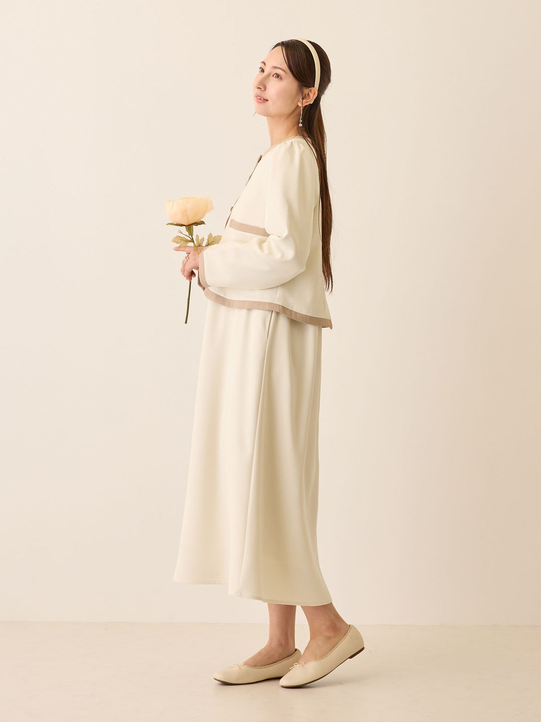 セレモニー対応・配色ワンピース Ivory