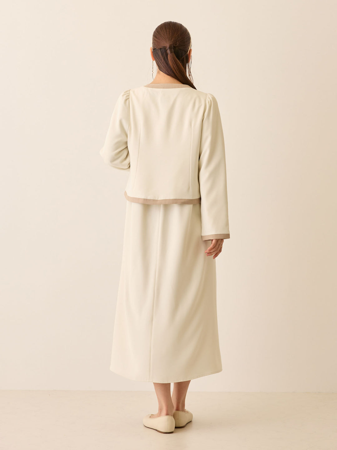 セレモニー対応・配色ワンピース Ivory