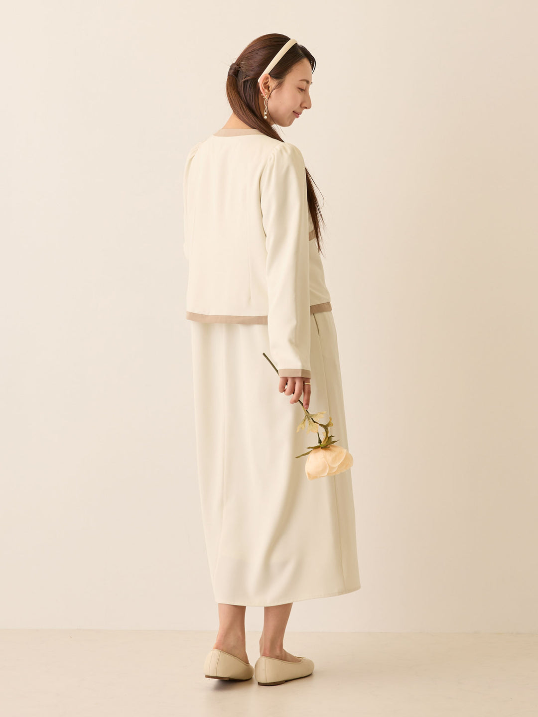 セレモニー対応・配色ワンピース Ivory