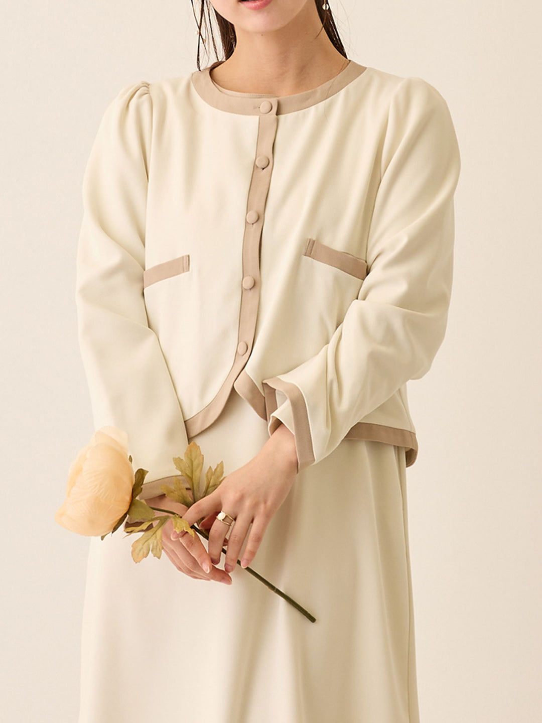 セレモニー対応・配色ジャケット Ivory