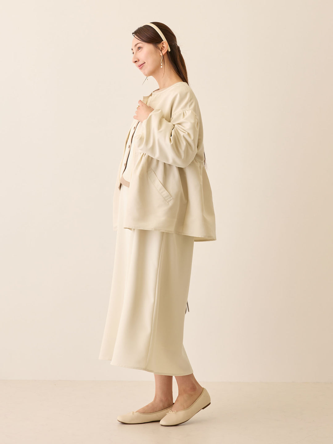 セレモニー対応・配色ワンピース Ivory