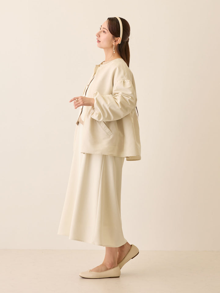 フード付きペプラムライトアウター Ivory
