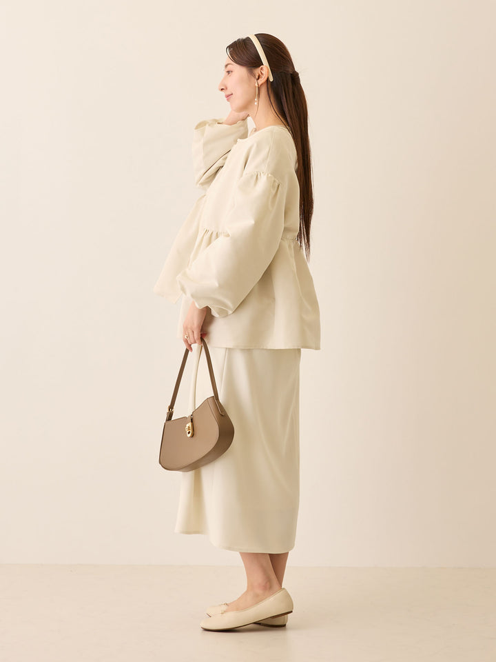 フード付きペプラムライトアウター Ivory