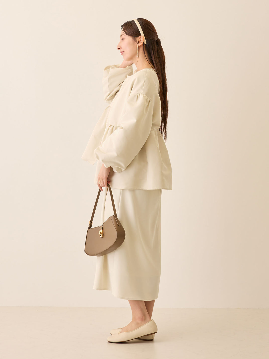 セレモニー対応・配色ワンピース Ivory