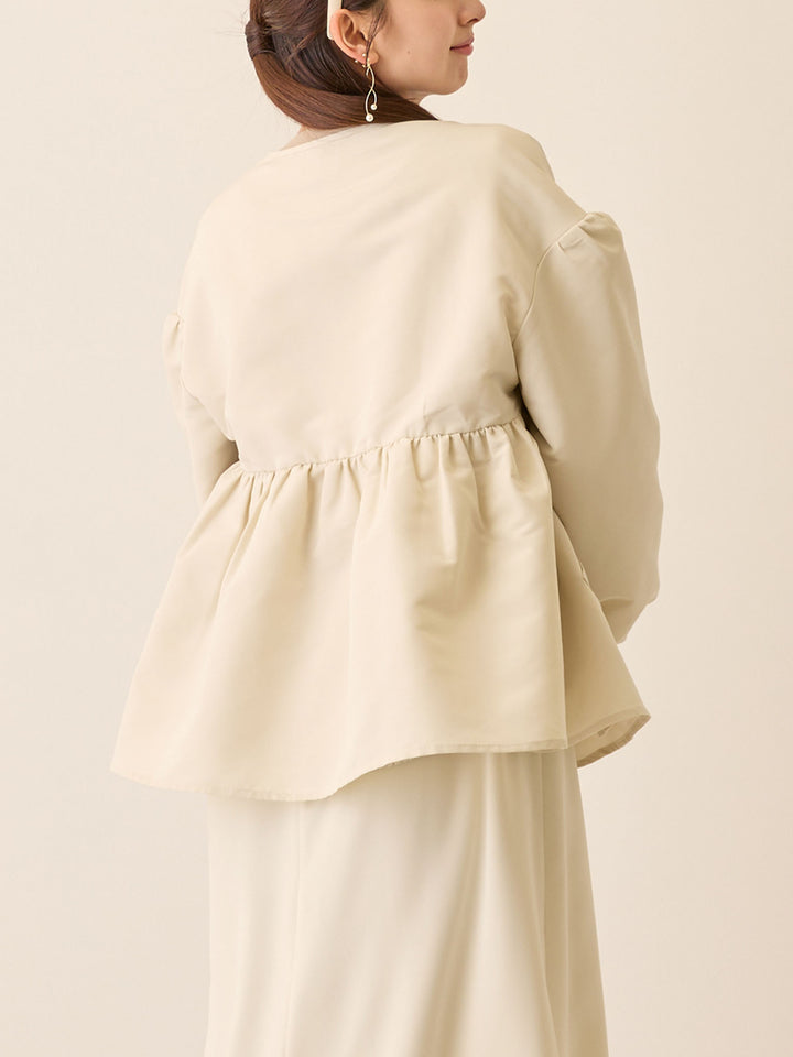 フード付きペプラムライトアウター Ivory