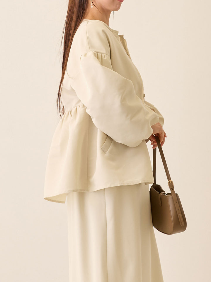 フード付きペプラムライトアウター Ivory