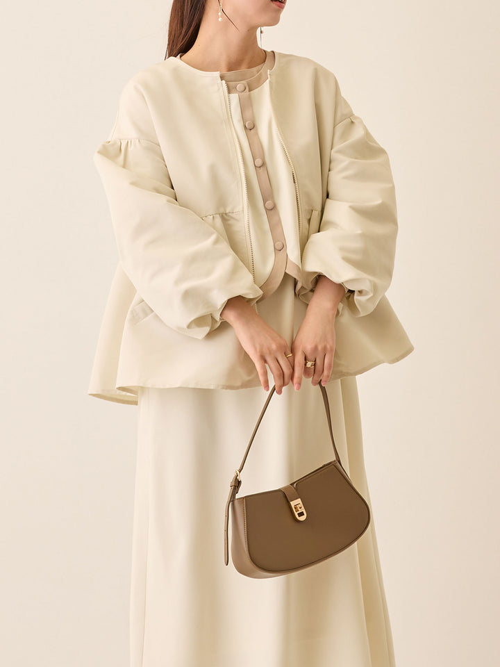 フード付きペプラムライトアウター Ivory