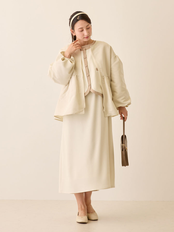 フード付きペプラムライトアウター Ivory