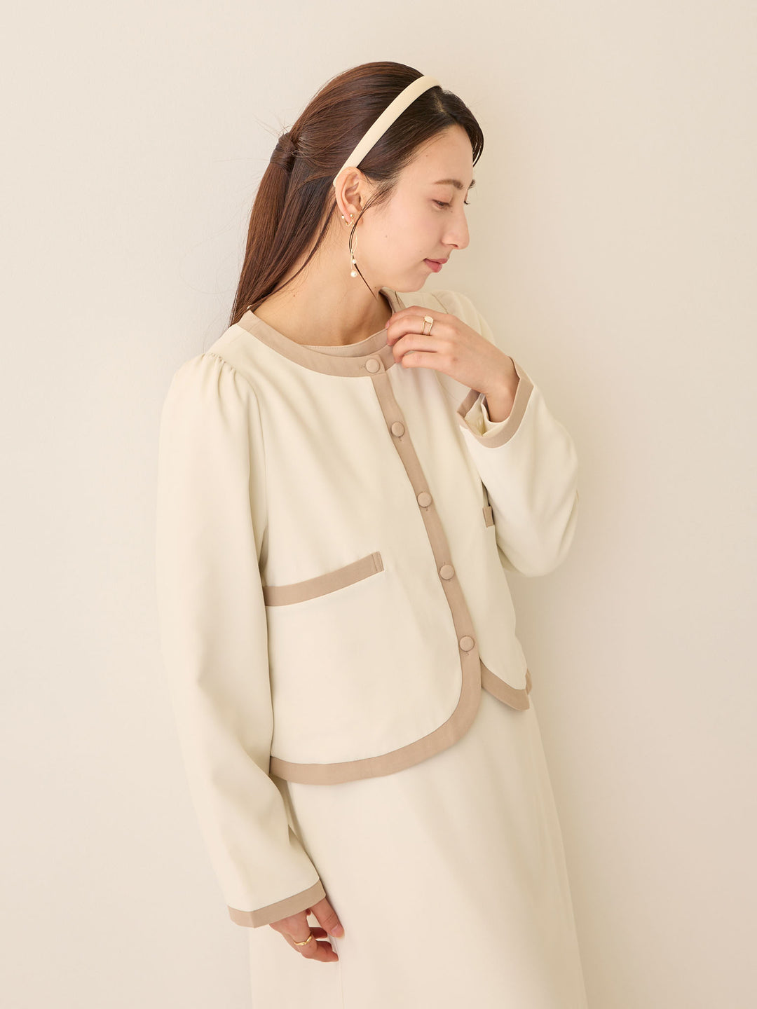セレモニー対応・配色ジャケット Ivory