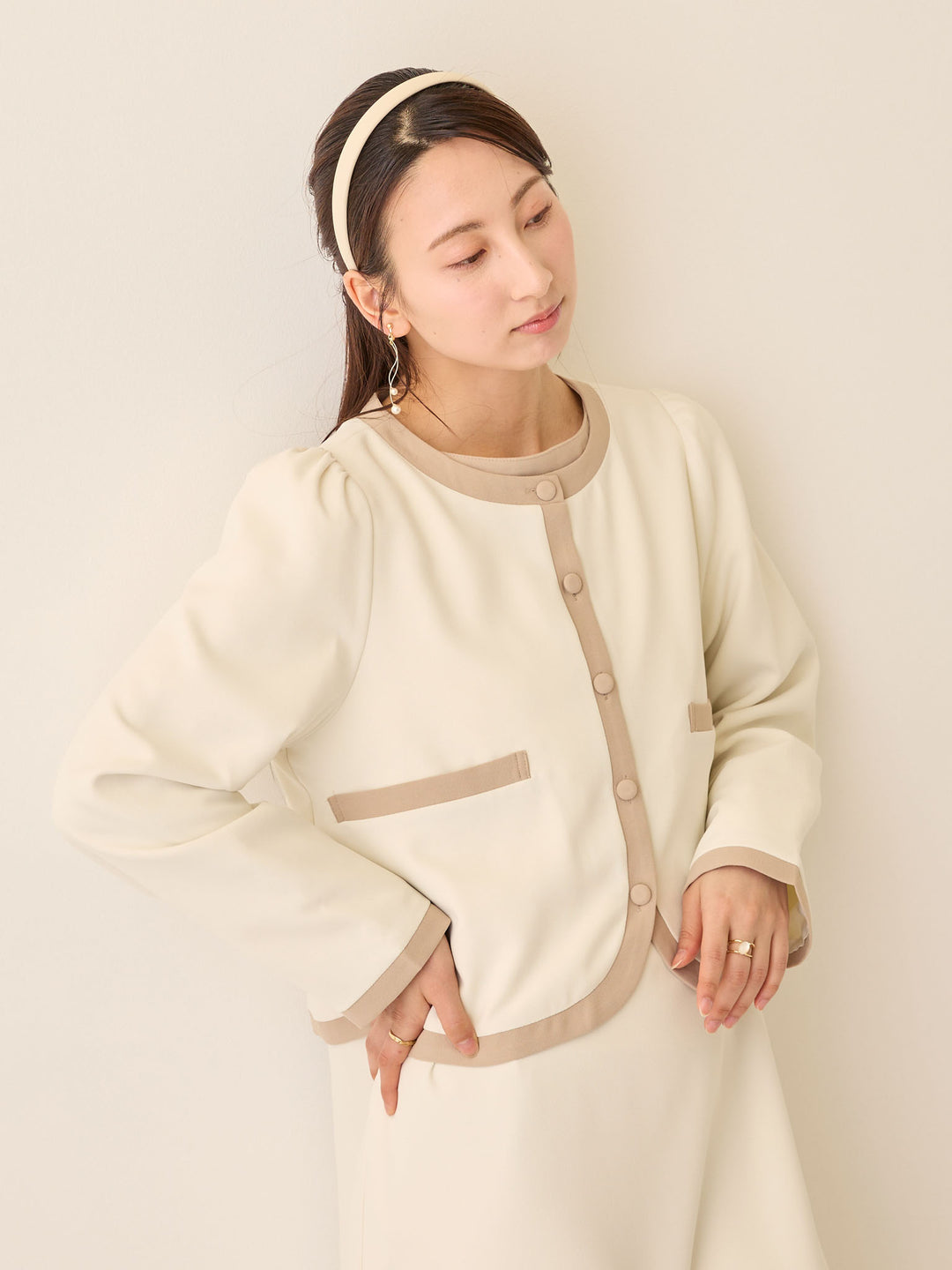 セレモニー対応・配色ジャケット Ivory