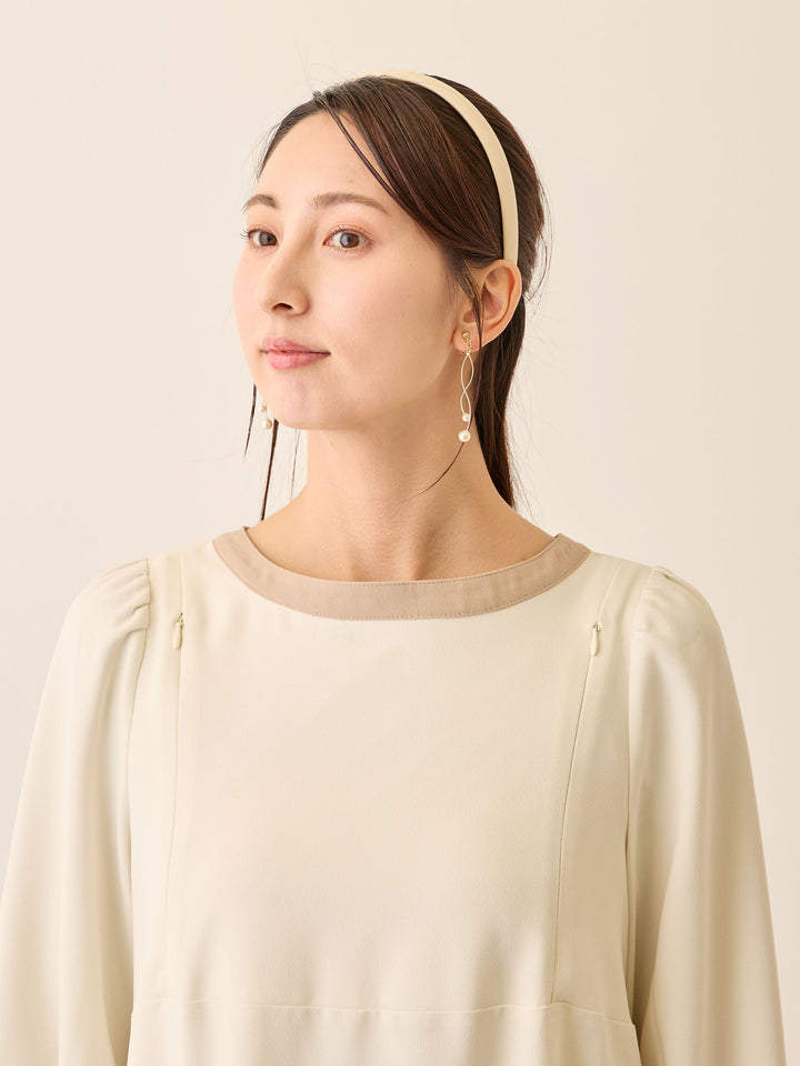 セレモニー対応・配色ワンピース Ivory