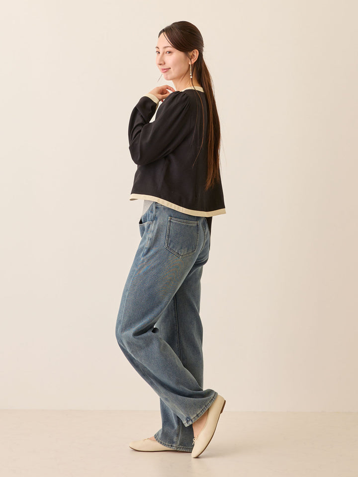 裏ボアストレートデニムパンツ Dark blue