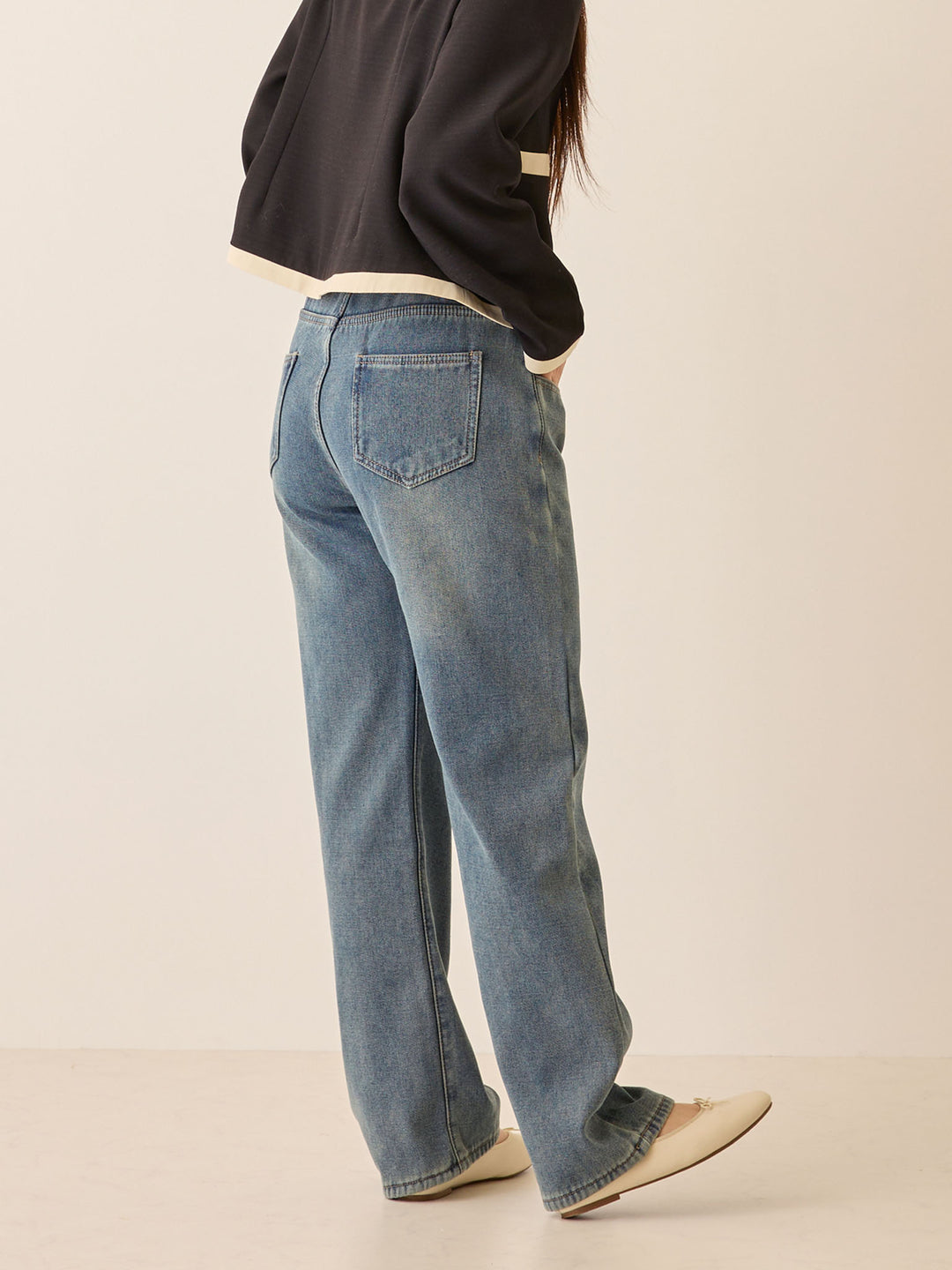 裏ボアストレートデニムパンツ Dark blue