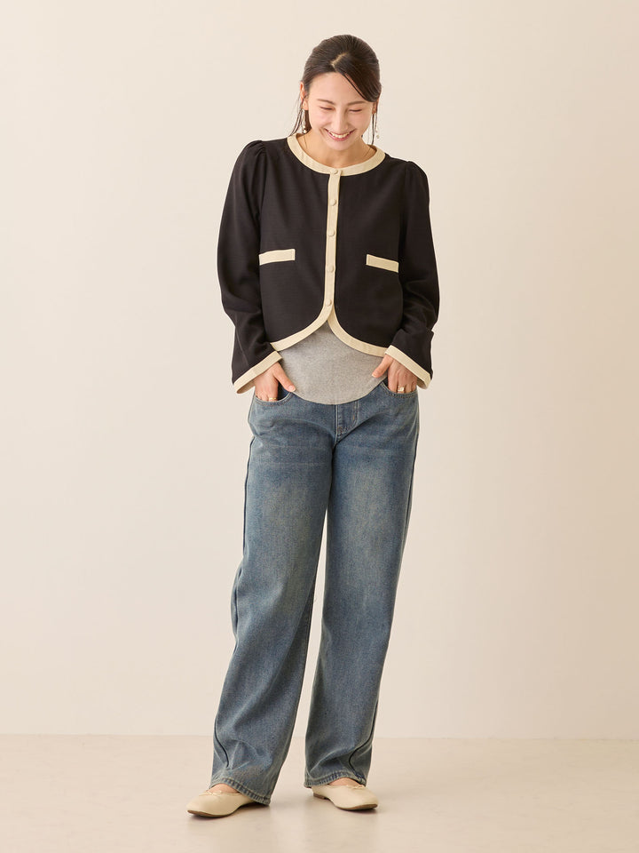 裏ボアストレートデニムパンツ Dark blue