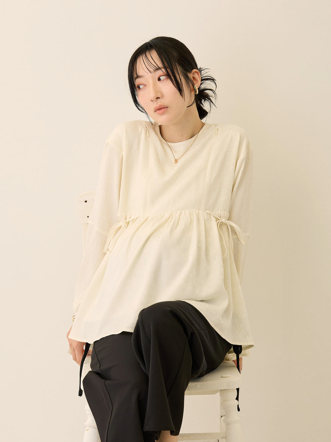 ジャガードペプラムトップス Ivory