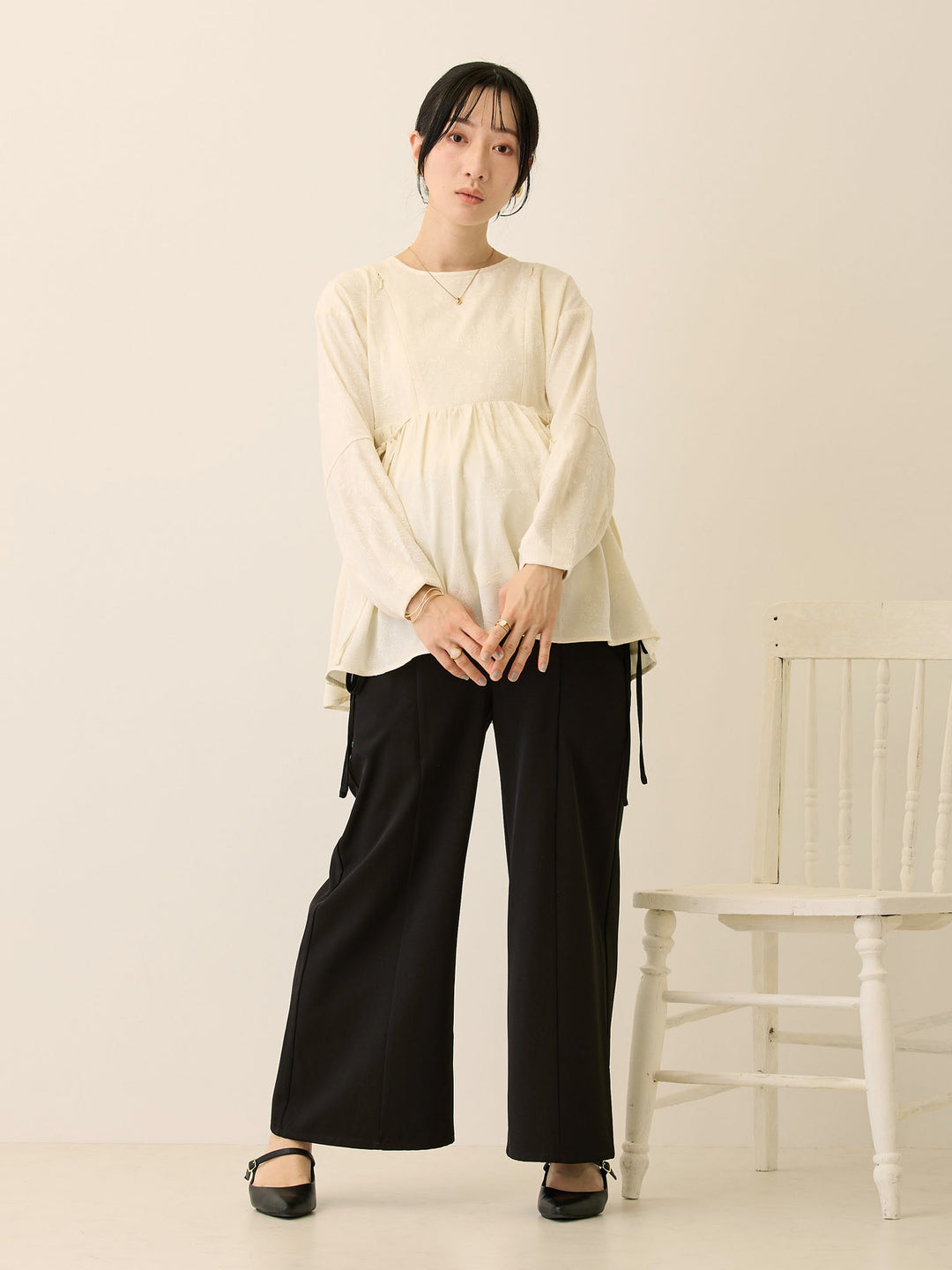 ジャガードペプラムトップス Ivory