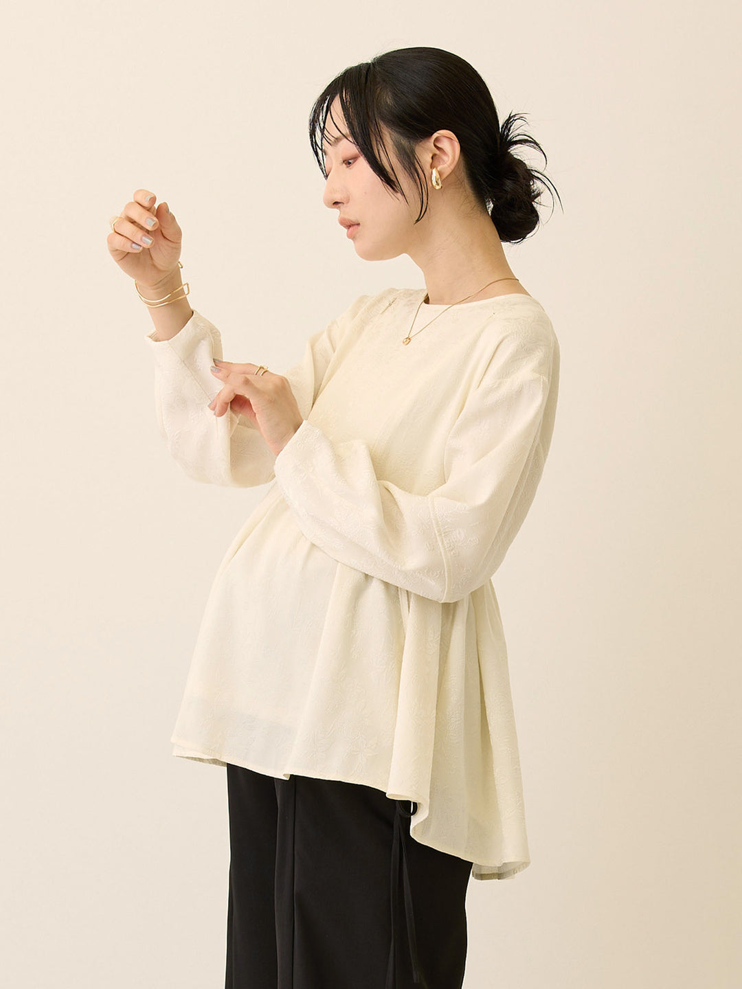 ジャガードペプラムトップス Ivory