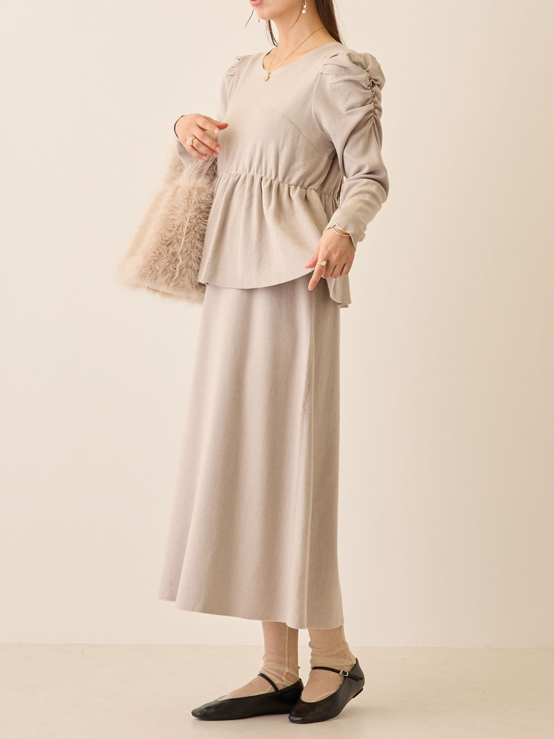 ニットペプラムワンピース Gray