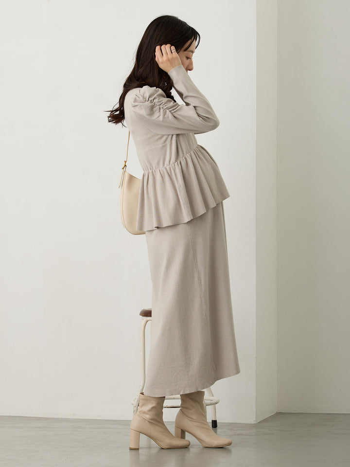 ニットペプラムワンピース Gray