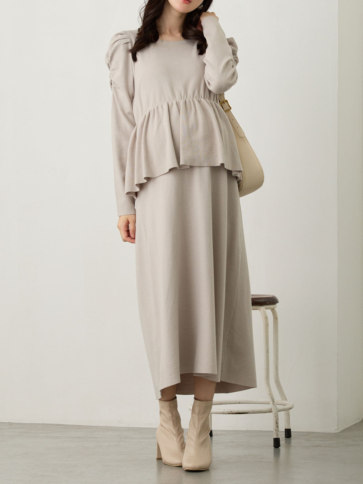 Knitted Peplum Dress Gray