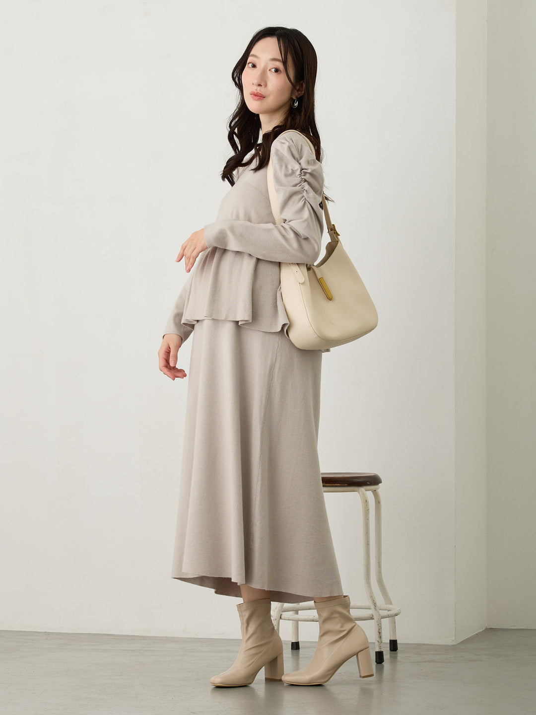 ニットペプラムワンピース Gray