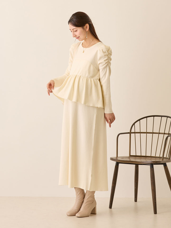 ニットペプラムワンピース Ivory