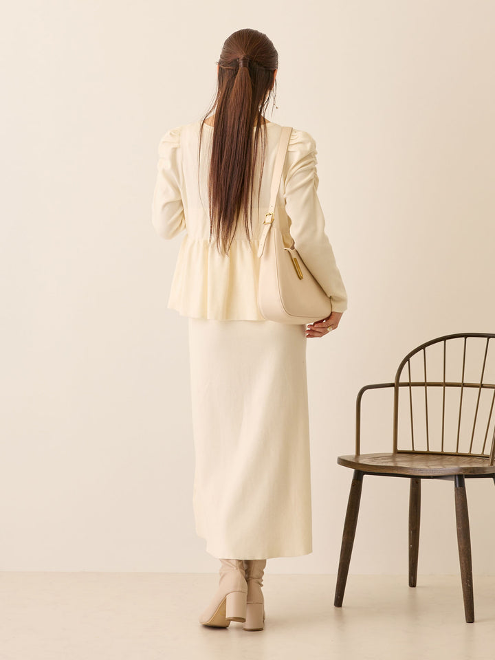 ニットペプラムワンピース Ivory