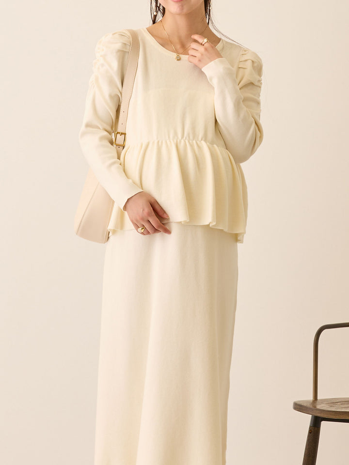 ニットペプラムワンピース Ivory