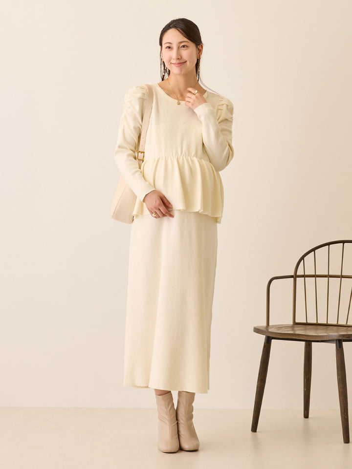 ニットペプラムワンピース Ivory