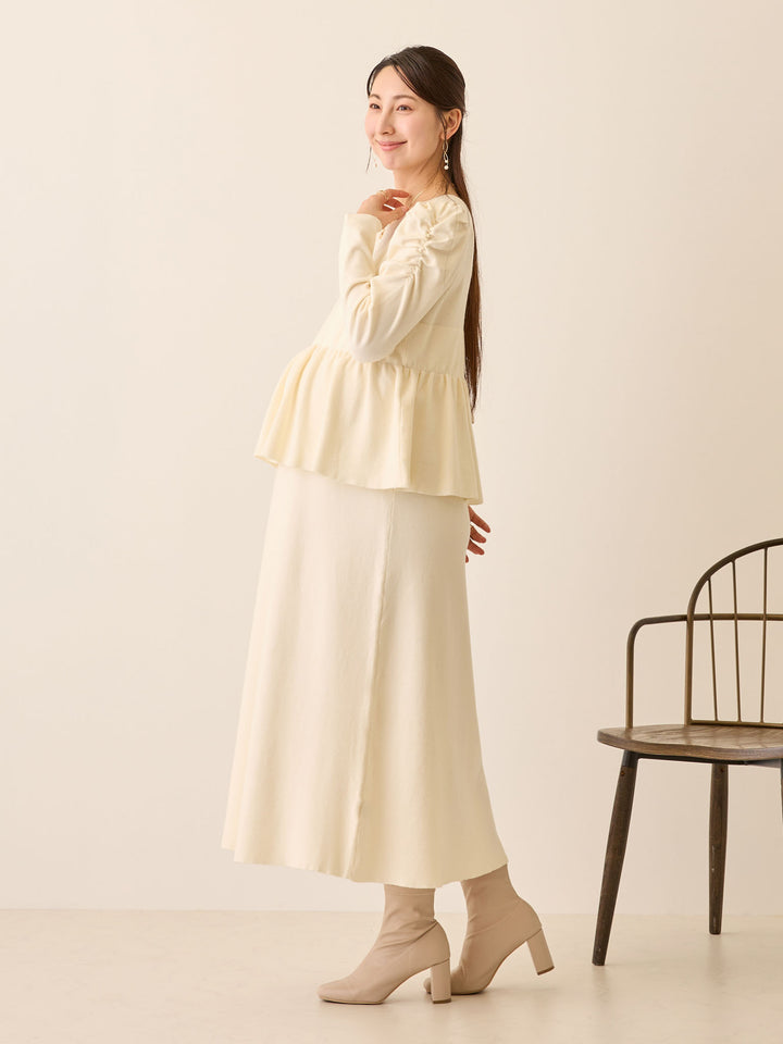 ニットペプラムワンピース Ivory