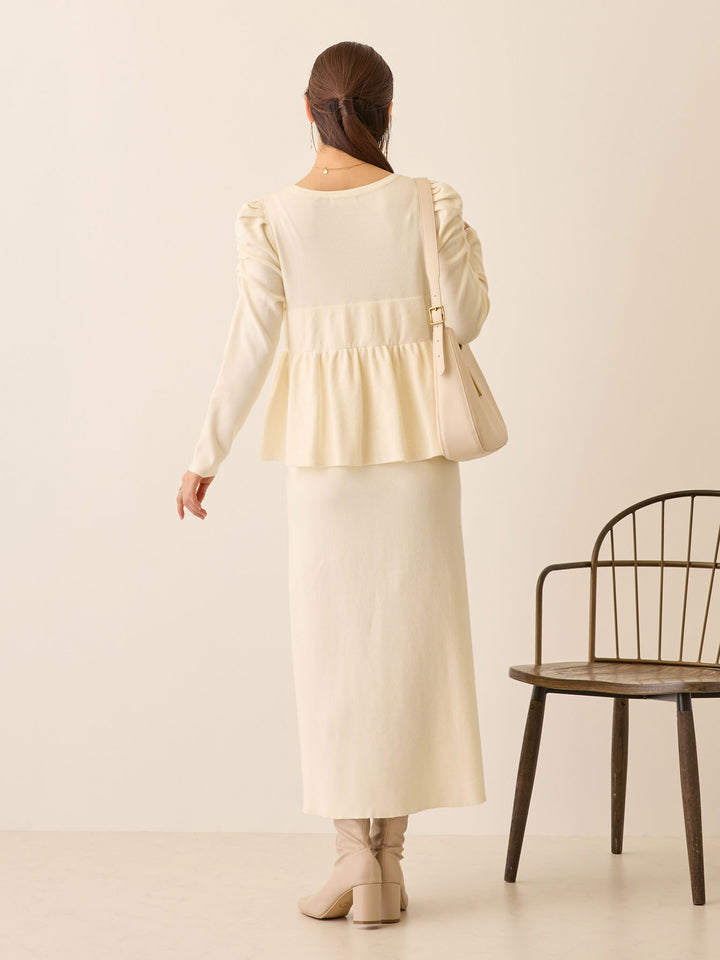 ニットペプラムワンピース Ivory