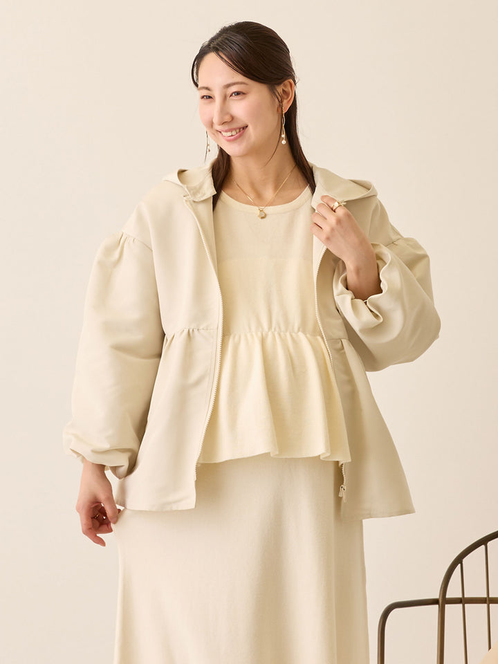 フード付きペプラムライトアウター Ivory