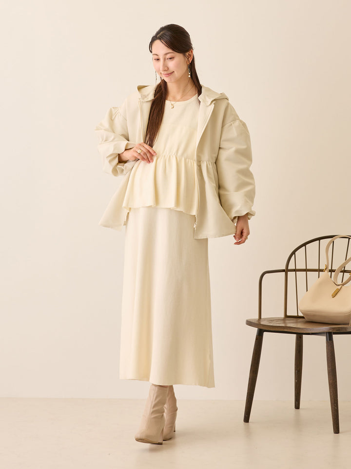 フード付きペプラムライトアウター Ivory