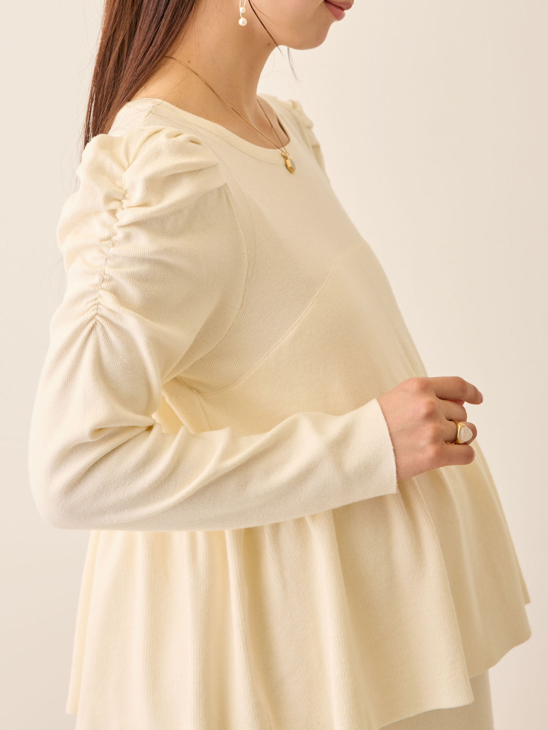 ニットペプラムワンピース Ivory