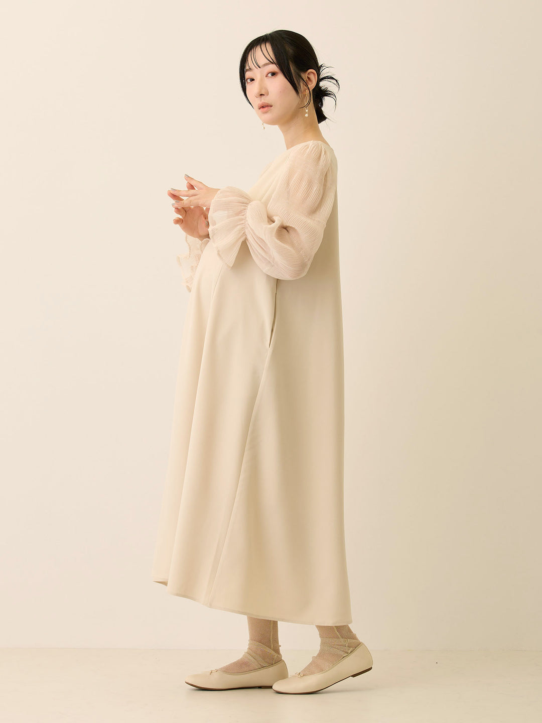 シフォンスリーブワンピース Beige